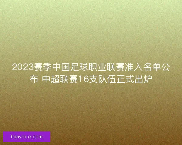 2023赛季中国足球职业联赛准入名单公布 中超联赛16支队伍正式出炉 2023赛季中国足球职业联赛准入名单公布 中超联赛16支队伍正式出炉